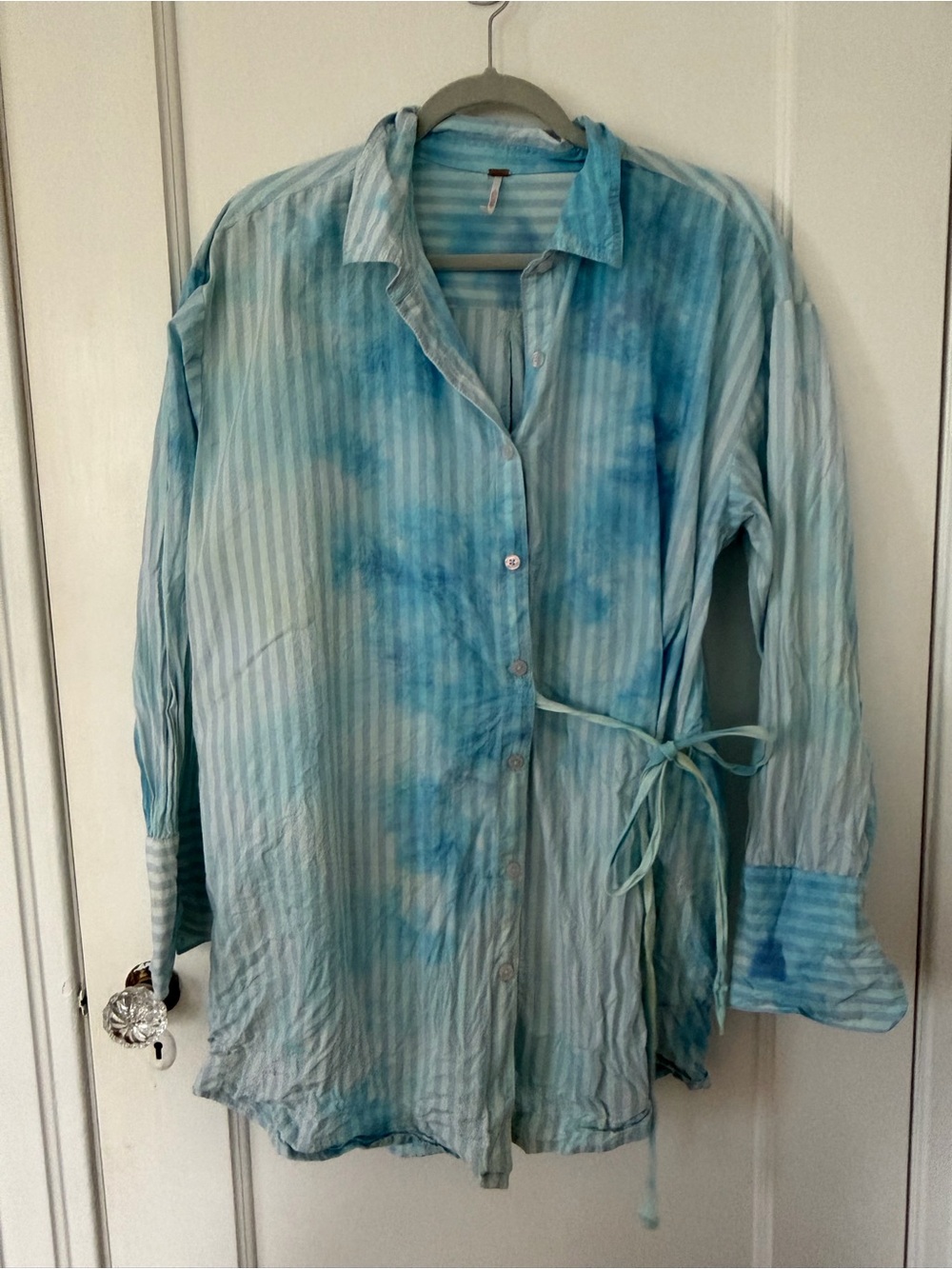 Free people Light Blue Tie-Dye Long Sleeve Shirt
